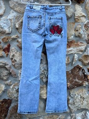 Telepatia jeans embellished low rise bootcut jeans light wash
